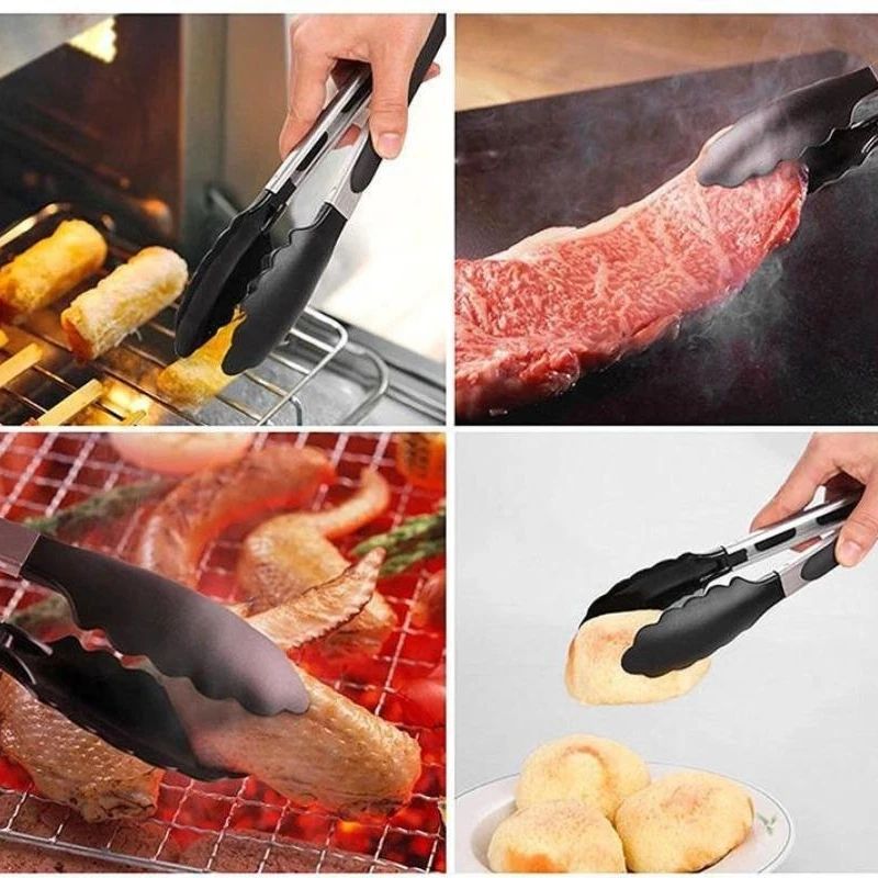 Premium Kitchen Silicone  Stainless Steel Food Tongs  Ergonomic HeatResistant Serving  Cooking Clip 4