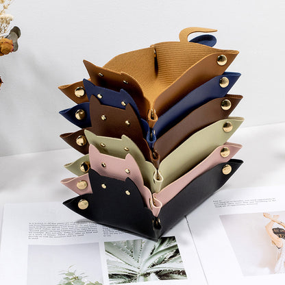 Creative Cat Shape PU Leather Storage Tray, Desktop Sundries Storage Box, Jewelry Organizer for Bedroom, Living Room