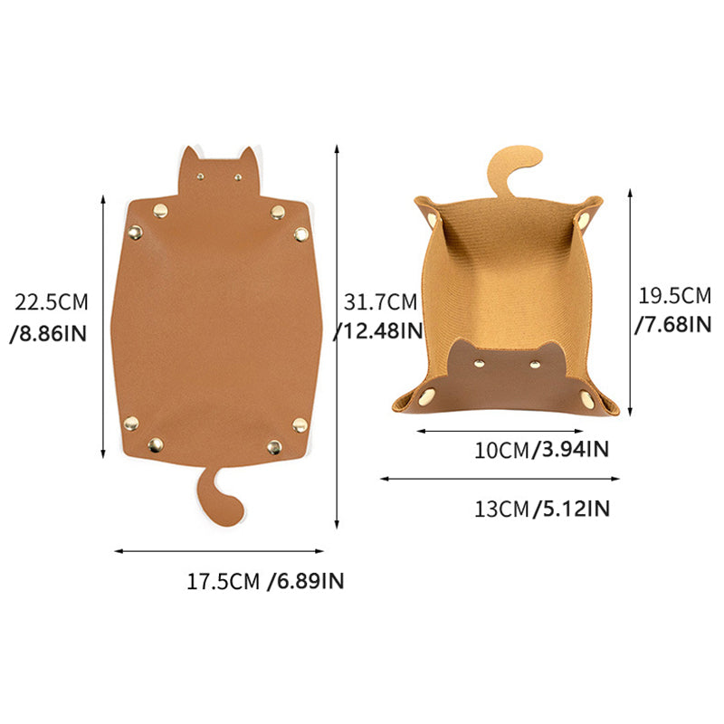 Creative Cat Shape PU Leather Storage Tray, Desktop Sundries Storage Box, Jewelry Organizer for Bedroom, Living Room