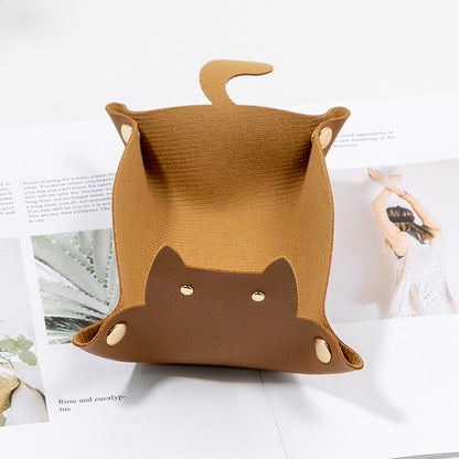 Creative Cat Shape PU Leather Storage Tray, Desktop Sundries Storage Box, Jewelry Organizer for Bedroom, Living Room