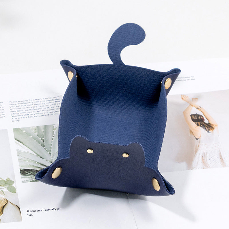 Creative Cat Shape PU Leather Storage Tray, Desktop Sundries Storage Box, Jewelry Organizer for Bedroom, Living Room
