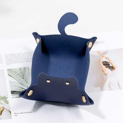 Creative Cat Shape PU Leather Storage Tray, Desktop Sundries Storage Box, Jewelry Organizer for Bedroom, Living Room