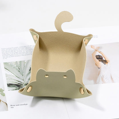 Creative Cat Shape PU Leather Storage Tray, Desktop Sundries Storage Box, Jewelry Organizer for Bedroom, Living Room