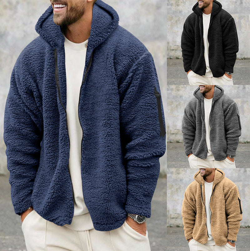 Casual Hooded Jacket for Men, Autumn and Winter Double-Sided Fleece Coat