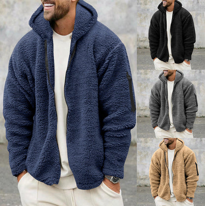 Casual Hooded Jacket for Men, Autumn and Winter Double-Sided Fleece Coat