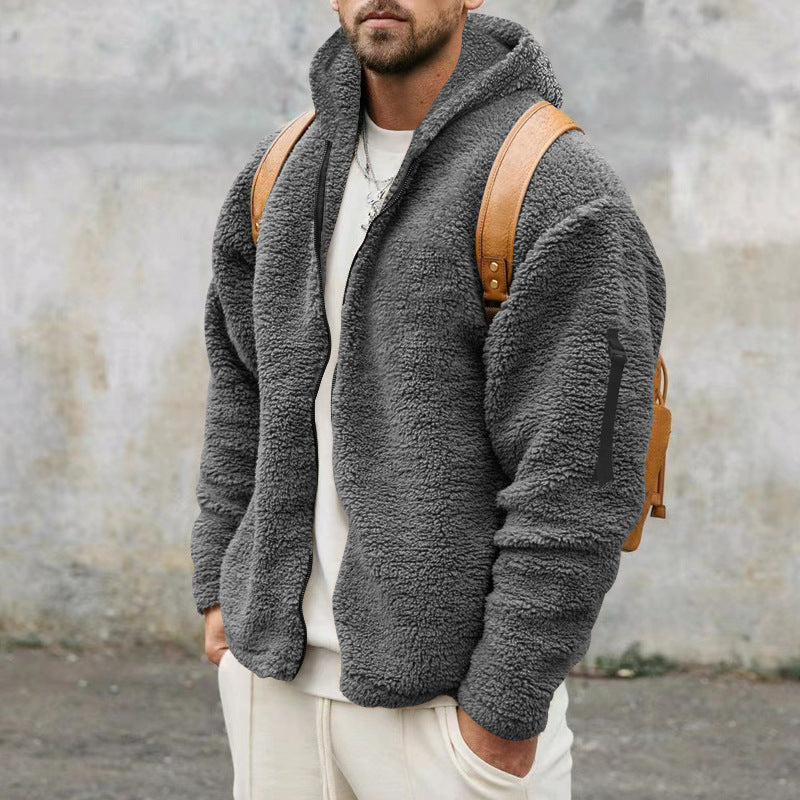 Casual Hooded Jacket For Men Autumn And Winter DoubleSided Fleece Coat 5