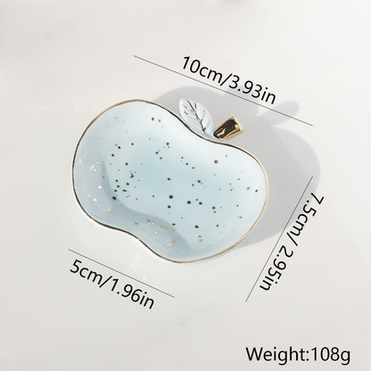 1pc Ceramic Apple Plate Jewelry Tray Ceramic Dish Ring And Necklace Holder For Home Decor 1