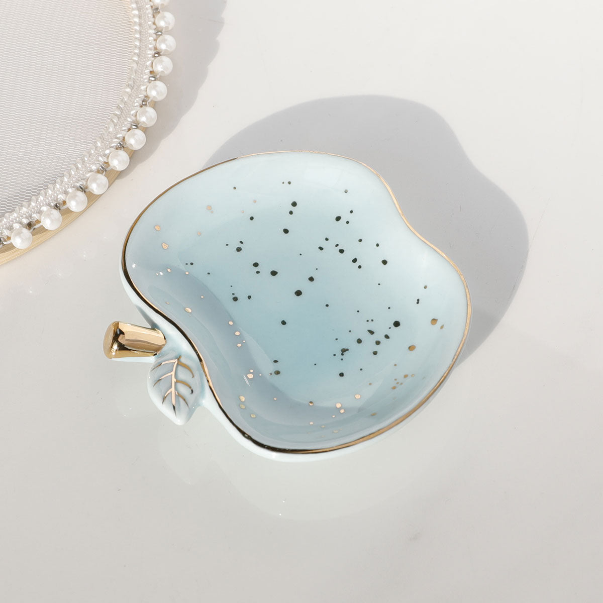 1pc Ceramic Apple Plate Jewelry Tray Ceramic Dish Ring And Necklace Holder For Home Decor 3