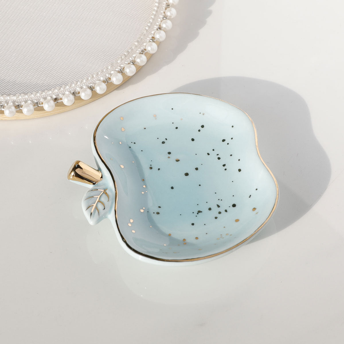 1pc Ceramic Apple Plate Jewelry Tray Ceramic Dish Ring And Necklace Holder For Home Decor 4
