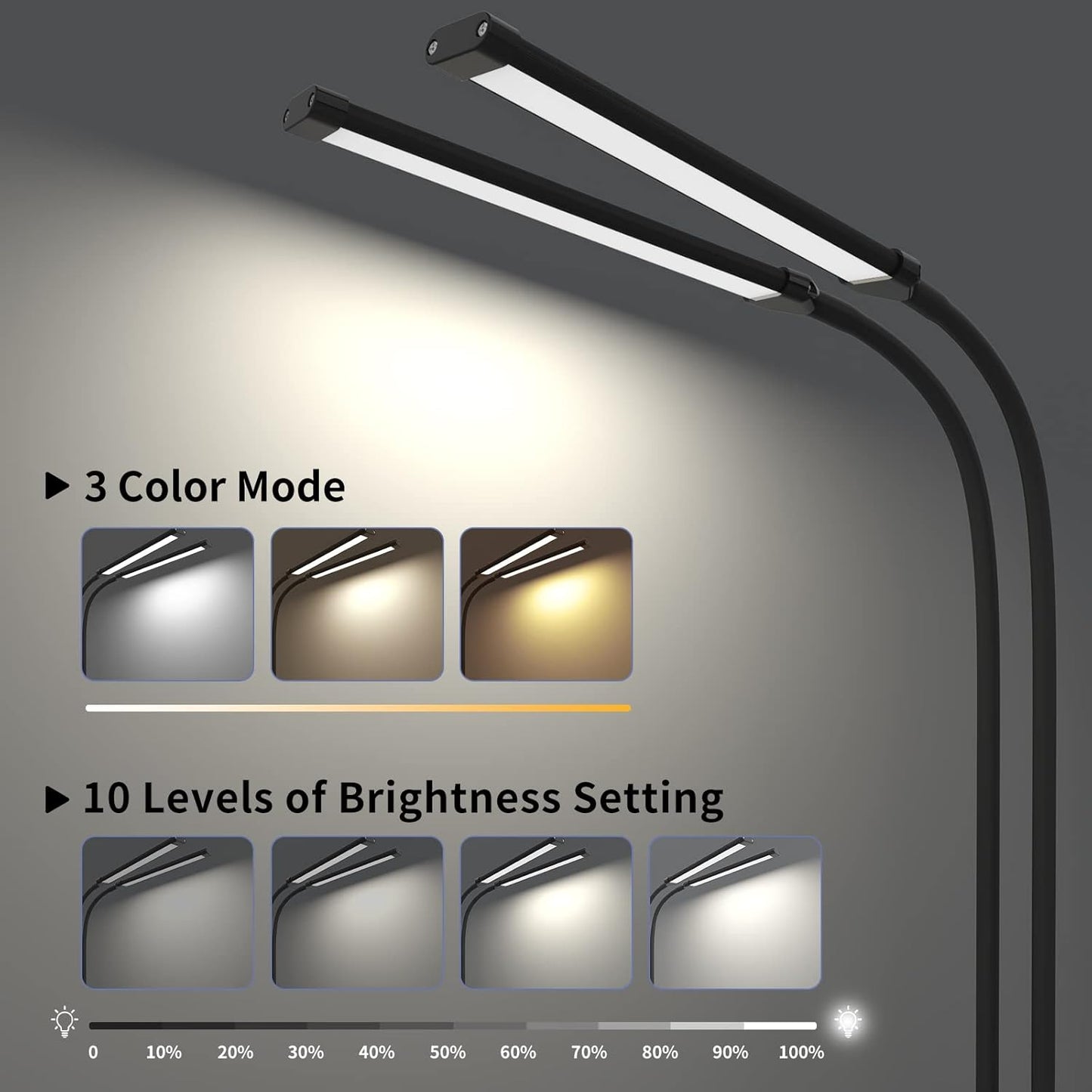 Clip-on Desk Lamp for Study, Lighting Modes, Flexible Gooseneck, Eye-Care Reading Lamp, USB Powered with Brightness