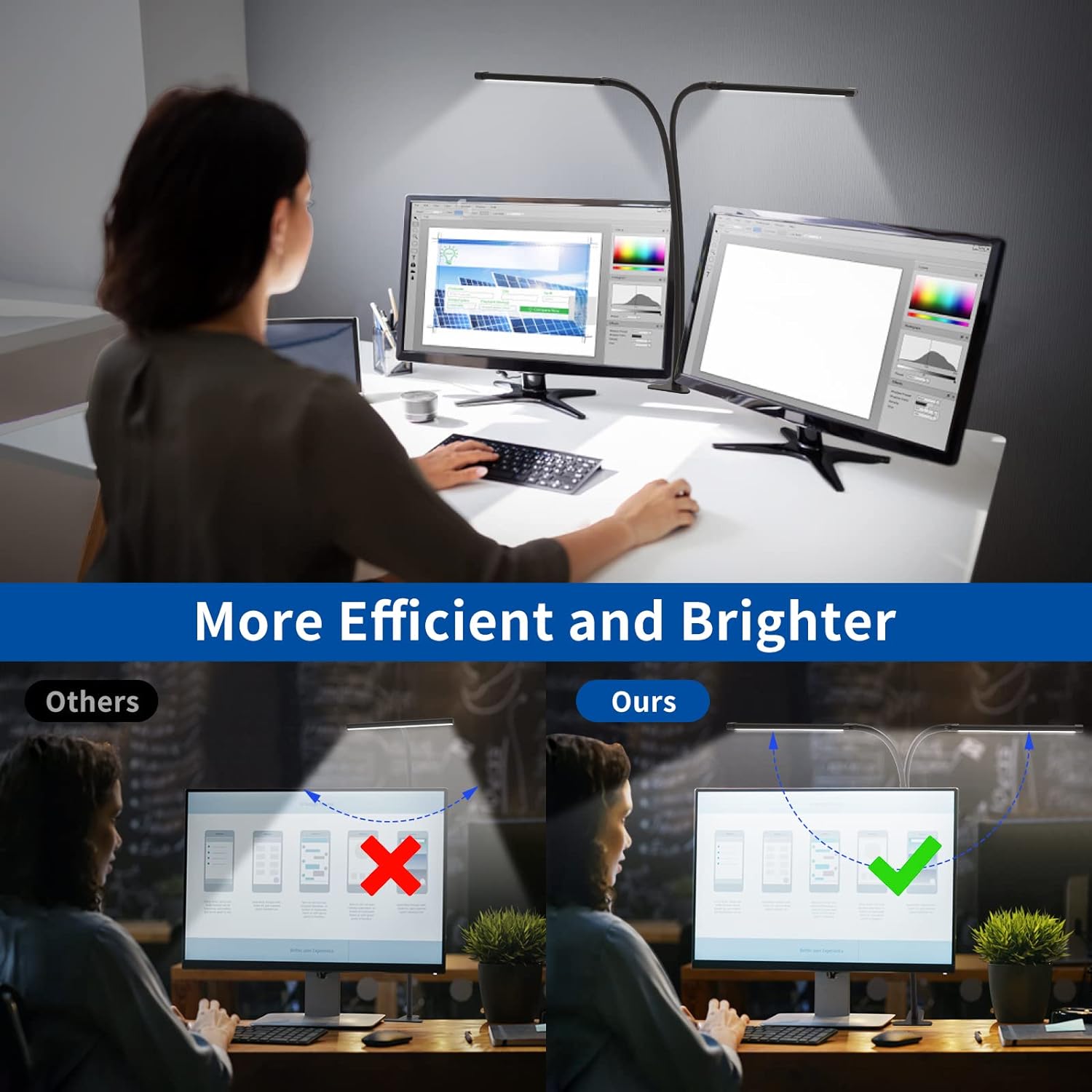 Clip-on Desk Lamp for Study, Lighting Modes, Flexible Gooseneck, Eye-Care Reading Lamp, USB Powered with Brightness