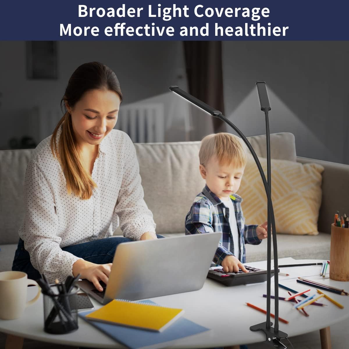 Clip-on Desk Lamp for Study, Lighting Modes, Flexible Gooseneck, Eye-Care Reading Lamp, USB Powered with Brightness