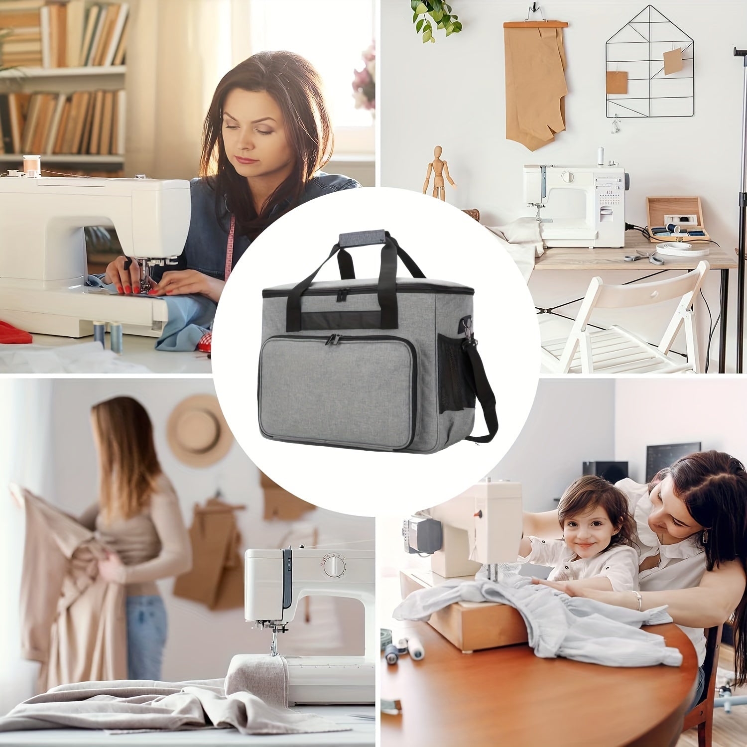 Premium Sewing Machine Carrying Case, Padded Storage Bag with Accessory Organizer, Stylish Travel Tote for Sewing Supply
