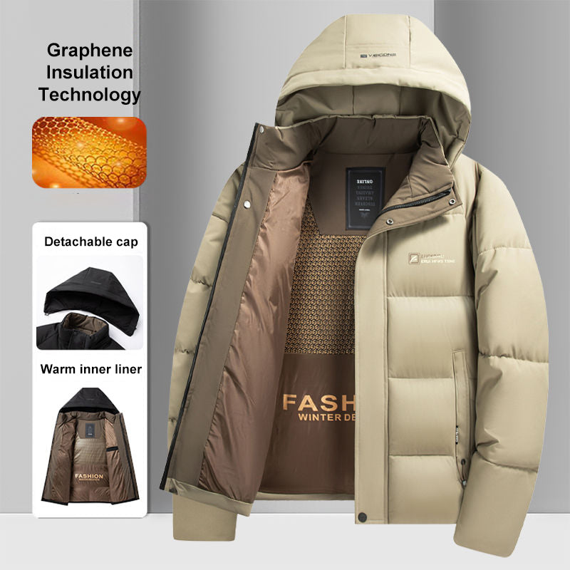 Winter Fashion Men Jacket Graphene Warm Windproof Hooded Overcoat Comfortable Casual Male Clothes 3