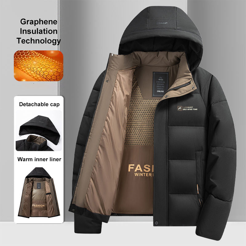 Winter Fashion Men Jacket Graphene Warm Windproof Hooded Overcoat Comfortable Casual Male Clothes 4