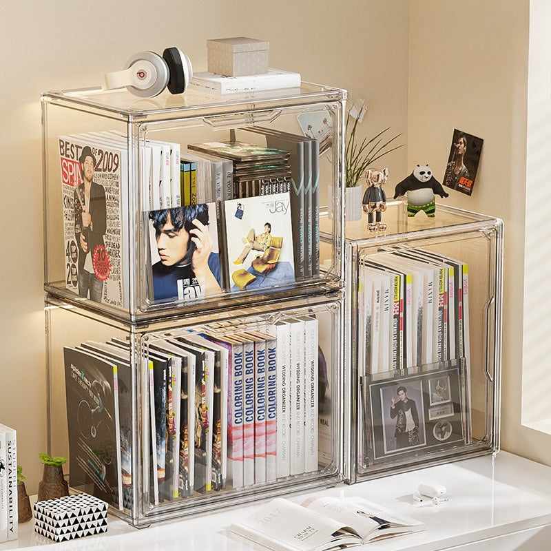 Transparent Bookshelf Storage Box, Large Capacity Acrylic Display Cabinet, Dustproof CD Album Magazine Organizer