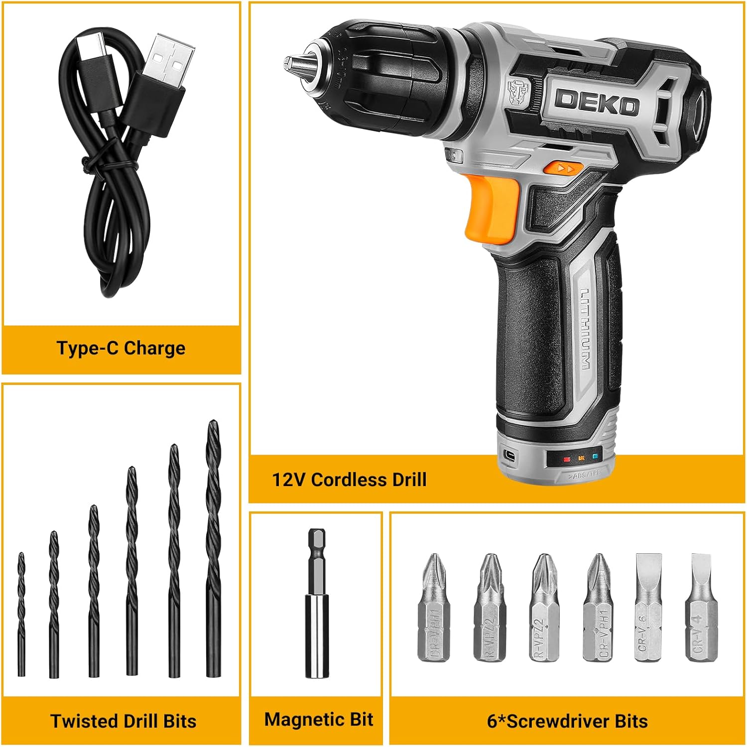 DEKO Cordless Drill Set With Rechargeable Battery Small Electric Drill With Keyless Chuck Portable  2