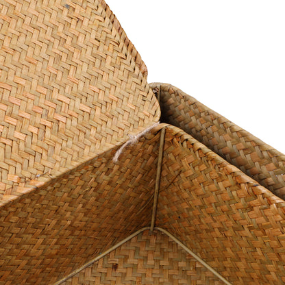 Set of 4 Seagrass Baskets with Lid, Wicker Storage Organizer for Shelf, Flat Storage Bins and Decor