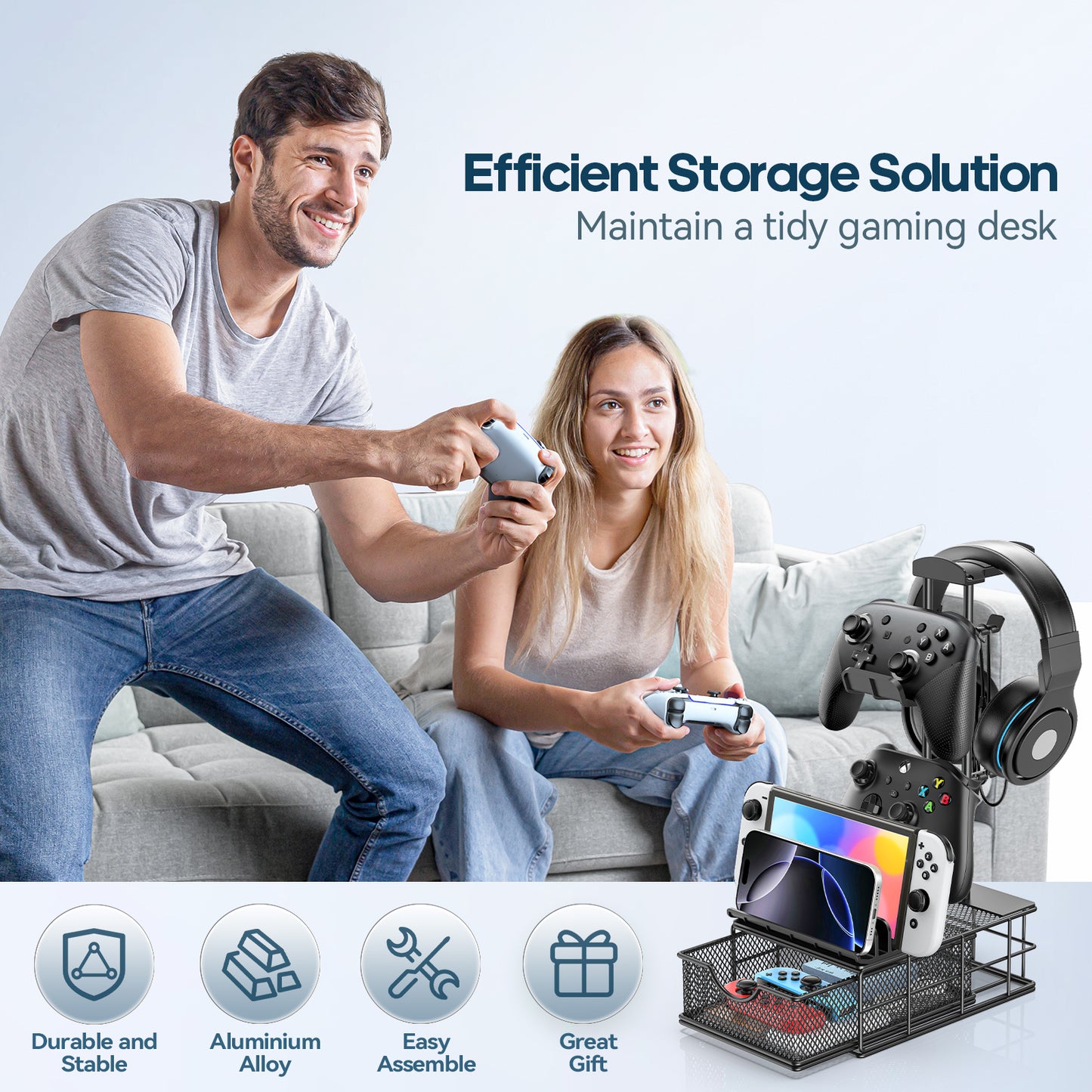 Earphone Stand Organizer, Headset & Controller Holder for Desk, Gaming PC Accessories Storage
