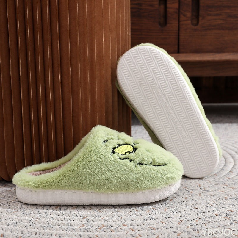 Comfortable Cotton Mop Slippers For Women Autumn Winter Fashion Plus Size Green Fur Monster Indoor  2