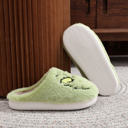 Comfortable Cotton Mop Slippers For Women Autumn Winter Fashion Plus Size Green Fur Monster Indoor  2