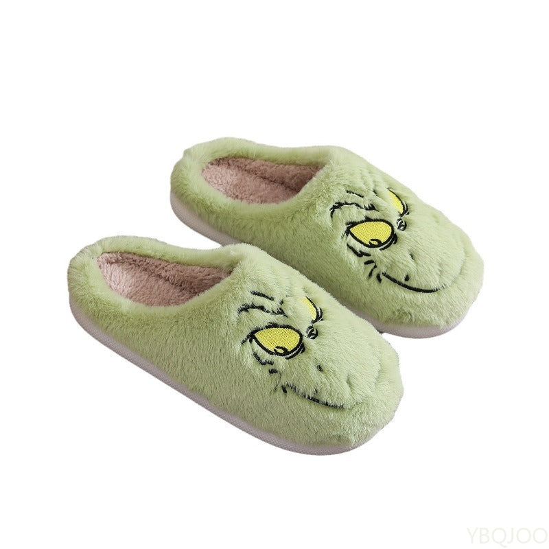 Comfortable Cotton Mop Slippers For Women Autumn Winter Fashion Plus Size Green Fur Monster Indoor  3
