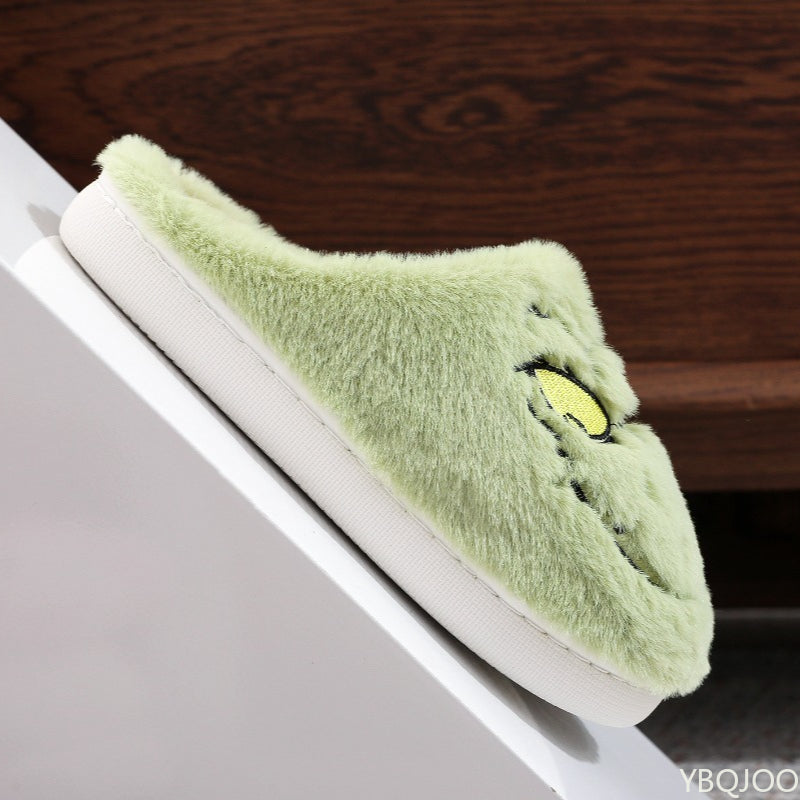 Comfortable Cotton Mop Slippers For Women Autumn Winter Fashion Plus Size Green Fur Monster Indoor  4