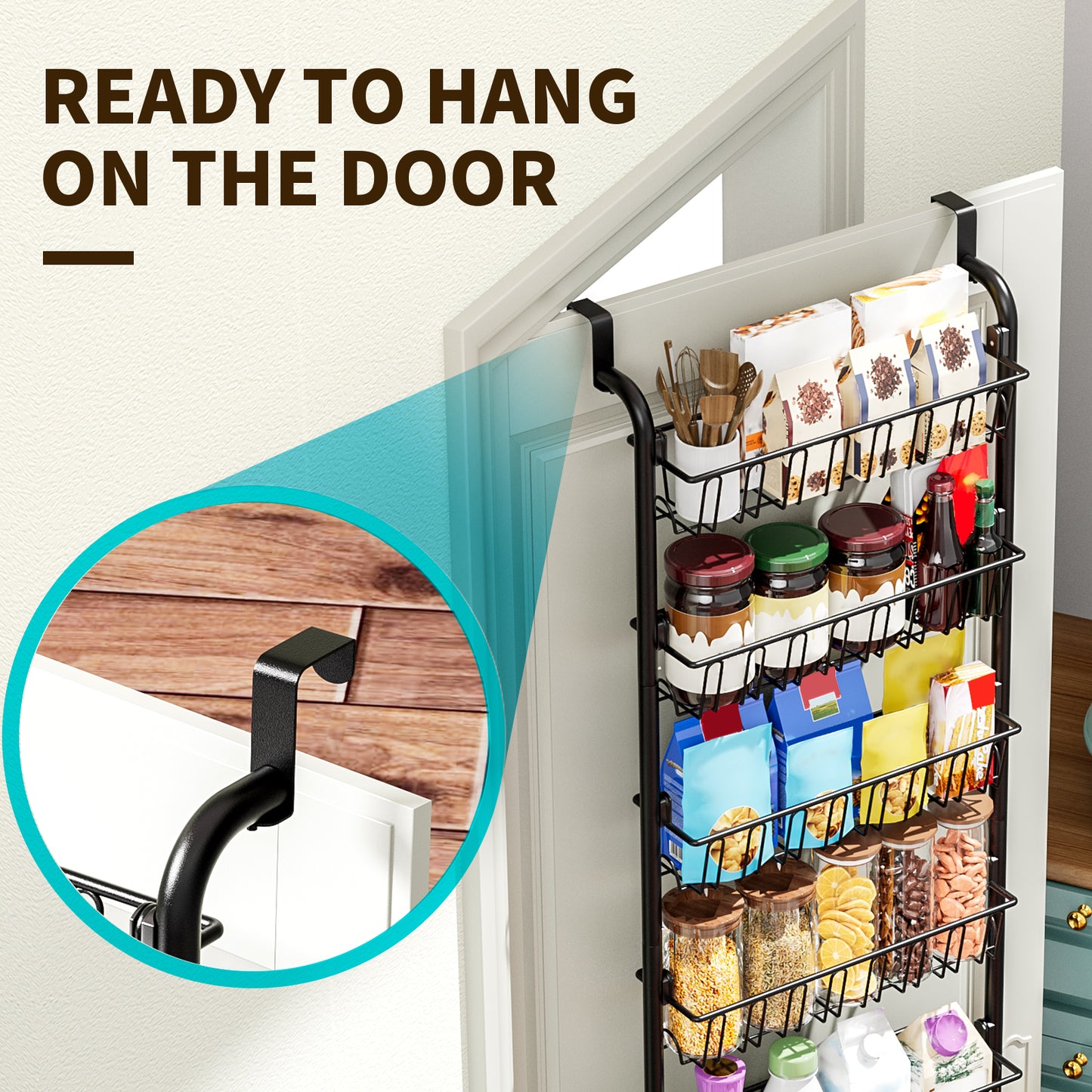 Multi Layer Door Hanging Storage Basket Punch Free Space Saving Home Organizer Black Storage Basket 1