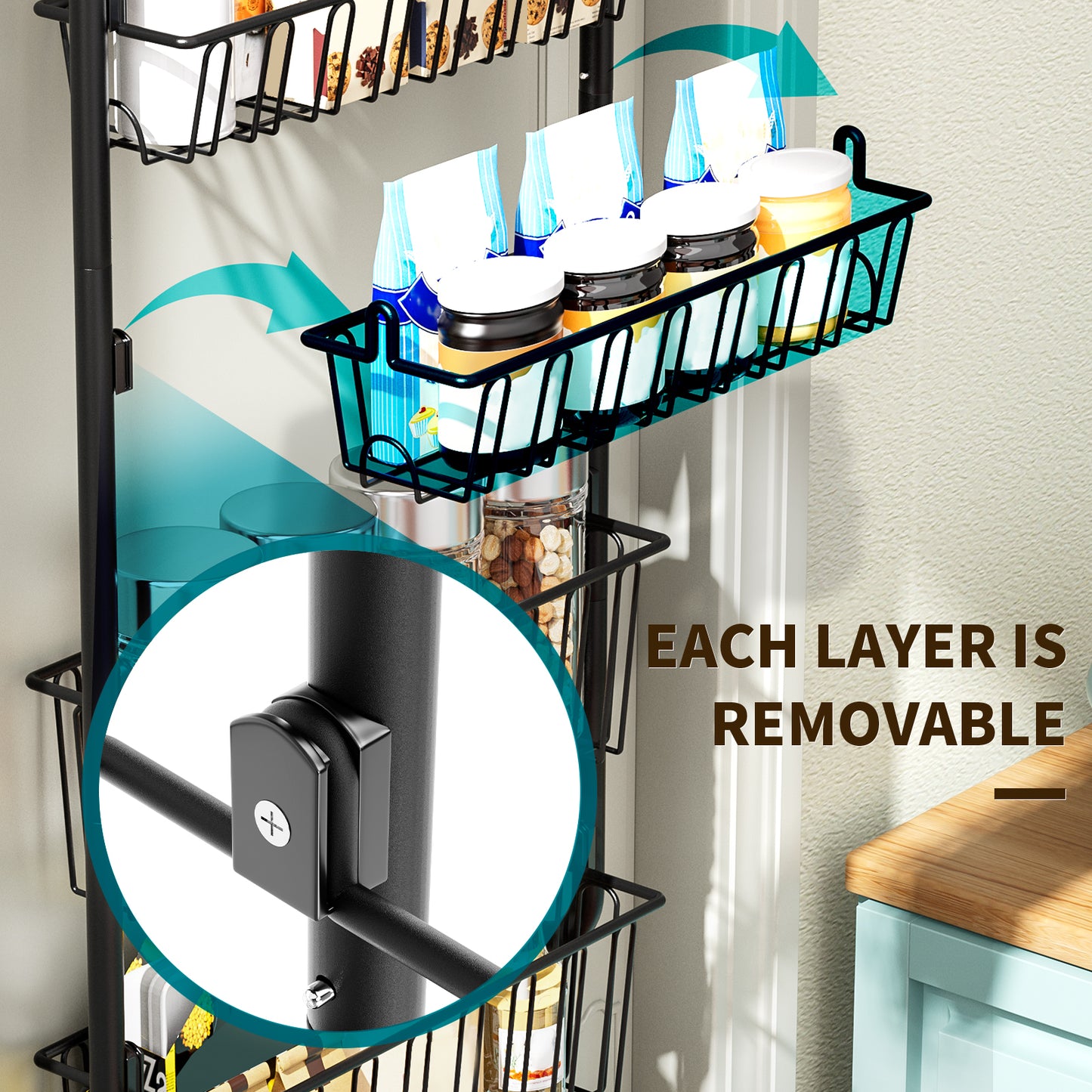 Multi Layer Door Hanging Storage Basket Punch Free Space Saving Home Organizer Black Storage Basket 3