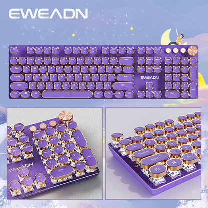 Punk Typewriter Mechanical Gaming Keyboard LED White Backlit Round Keycaps KeyWire Separation 5