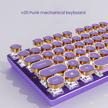 Punk Typewriter Mechanical Gaming Keyboard LED White Backlit Round Keycaps KeyWire Separation 2