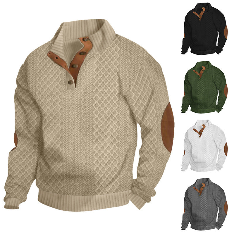 Cross-Border Hot-Selling Casual Jacquard Knitted Pullover Sweater for Men, Autumn and Winter Stand-Up Collar Long-Sleeve