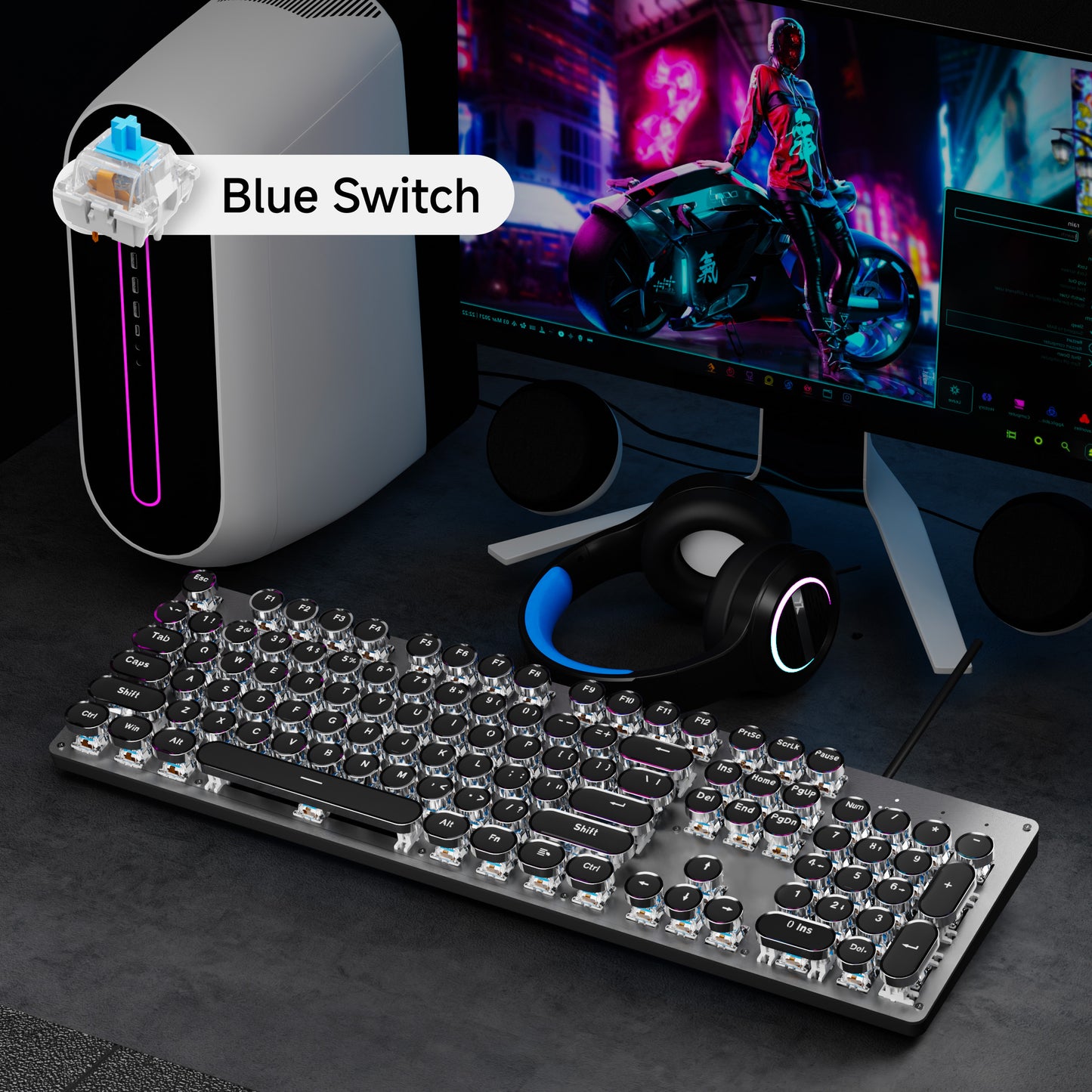 AllMetal Panel Retro Punk Typewriter Mechanical Gaming Keyboard 104 Key USB Wired For Gaming And Of 4