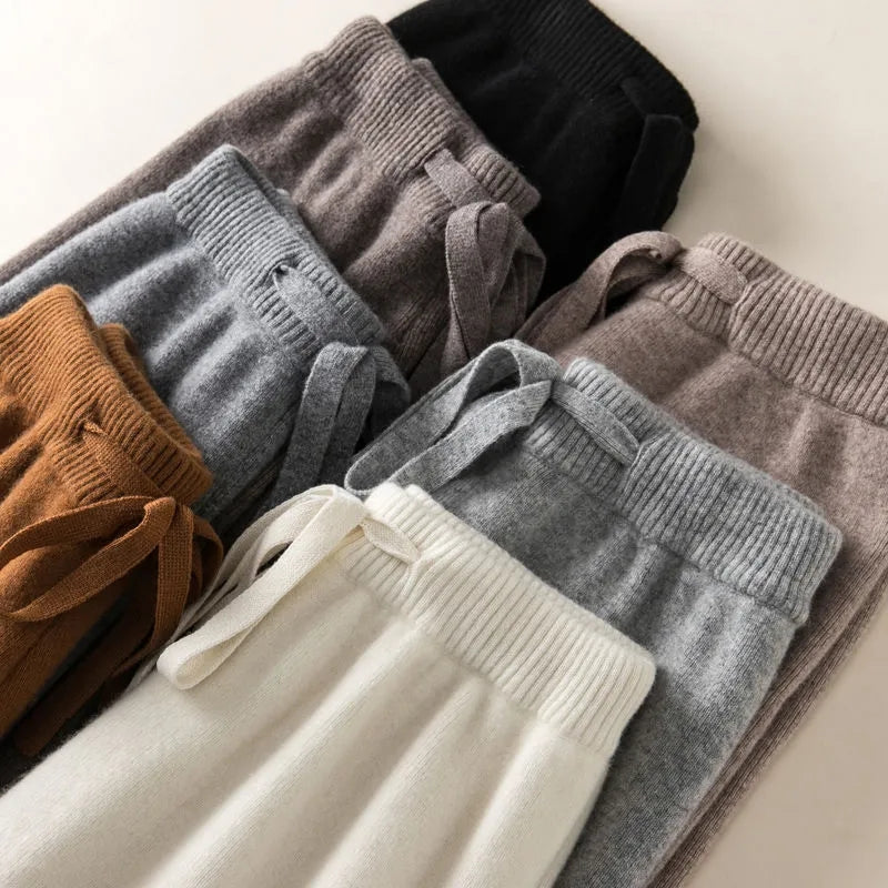 Soft Elastic High Waist Women Pants, Thick Warm Knitted Casual Chic Korean Fashion Ankle-Length