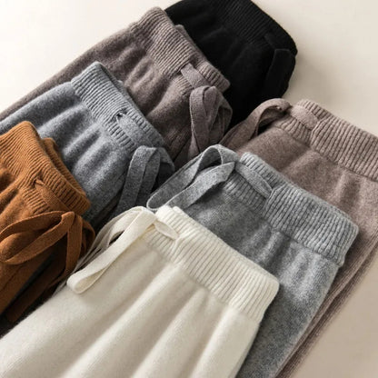 Soft Elastic High Waist Women Pants, Thick Warm Knitted Casual Chic Korean Fashion Ankle-Length