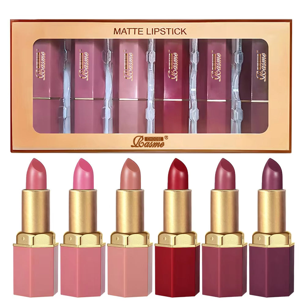 Velvet Lipstick Set Pearlescent Glitter Matte Texture Gold Bar Tube Valentine's Day Gift