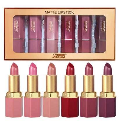 Velvet Lipstick Set Pearlescent Glitter Matte Texture Gold Bar Tube Valentine's Day Gift