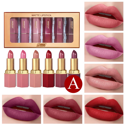 Velvet Lipstick Set Pearlescent Glitter Matte Texture Gold Bar Tube Valentines Day Gift 6