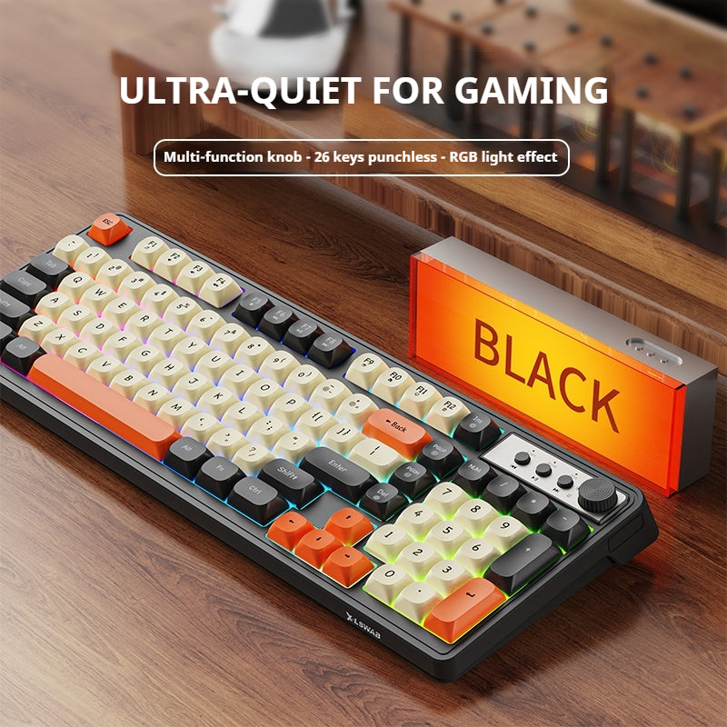 Rainbow Backlit Gaming Office Keyboard, Quiet USB Wired, Stylish Digital Area for Work and Play