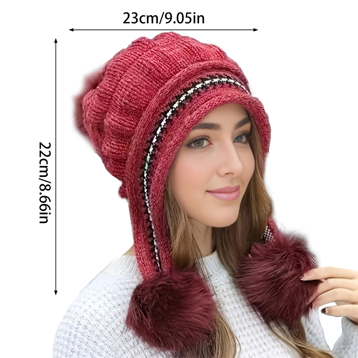 Thick Thermal Cap For Cold Weather Soft Winter Warm Fur Hat Knitted Beanie Casual Slouchy Earflap H 1