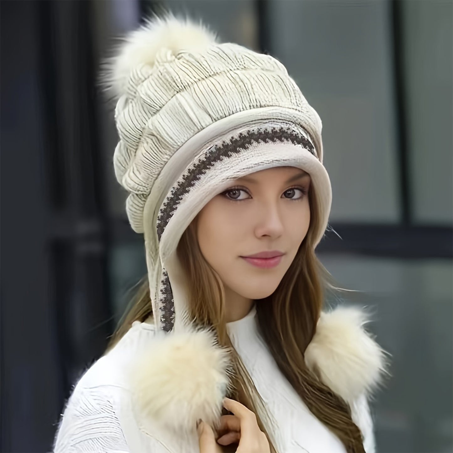 Thick Thermal Cap For Cold Weather Soft Winter Warm Fur Hat Knitted Beanie Casual Slouchy Earflap H 2