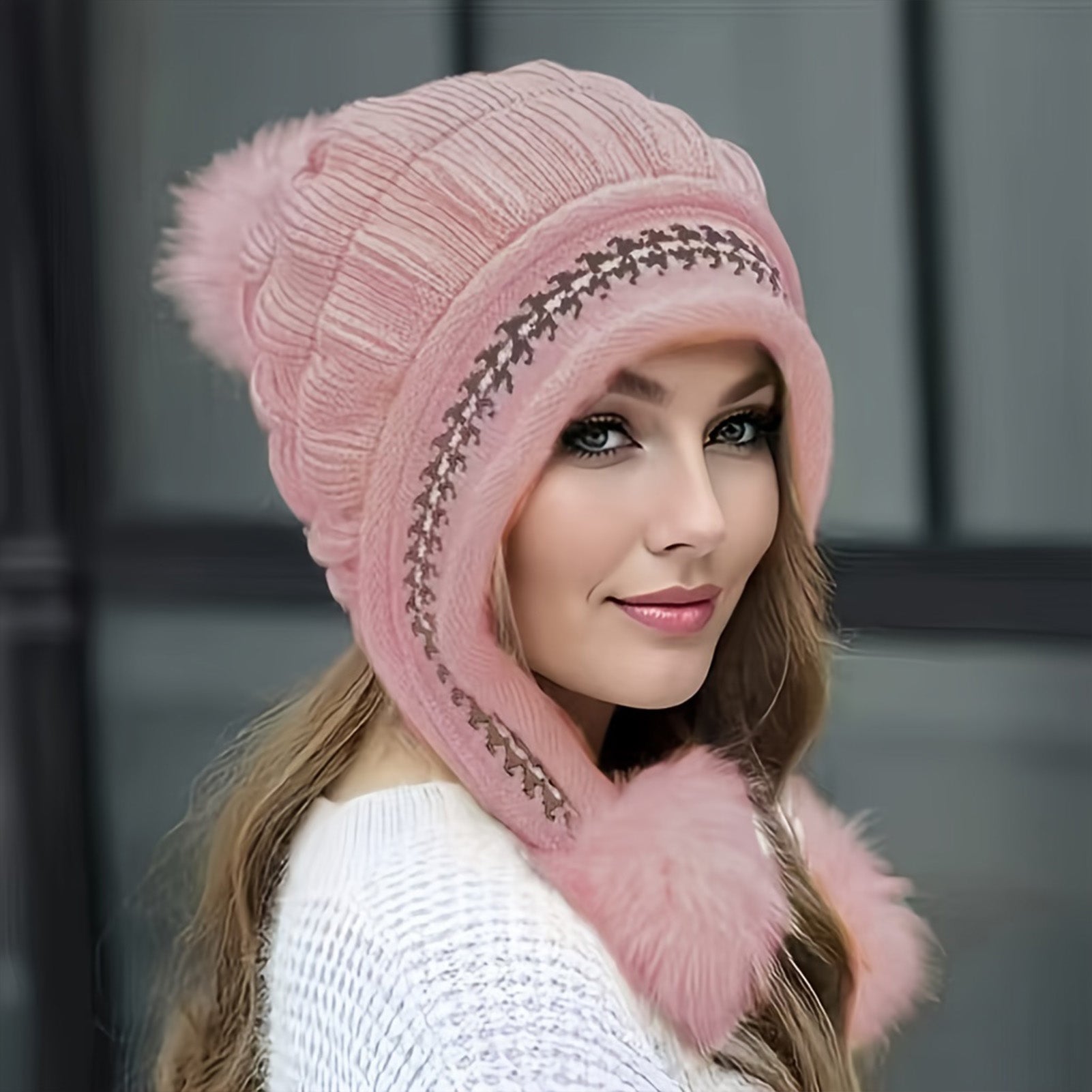 Thick Thermal Cap For Cold Weather Soft Winter Warm Fur Hat Knitted Beanie Casual Slouchy Earflap H 4