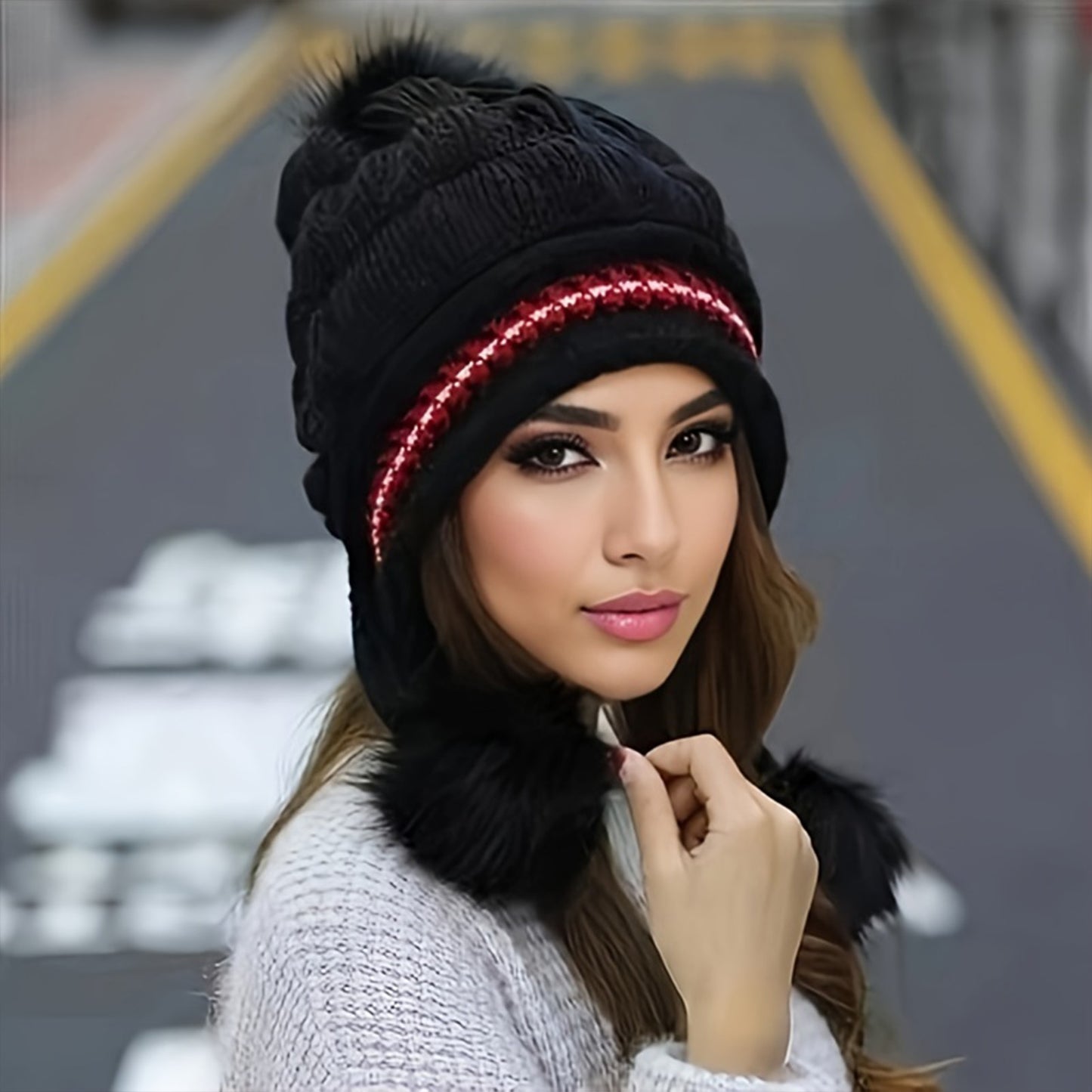 Thick Thermal Cap For Cold Weather Soft Winter Warm Fur Hat Knitted Beanie Casual Slouchy Earflap H 5