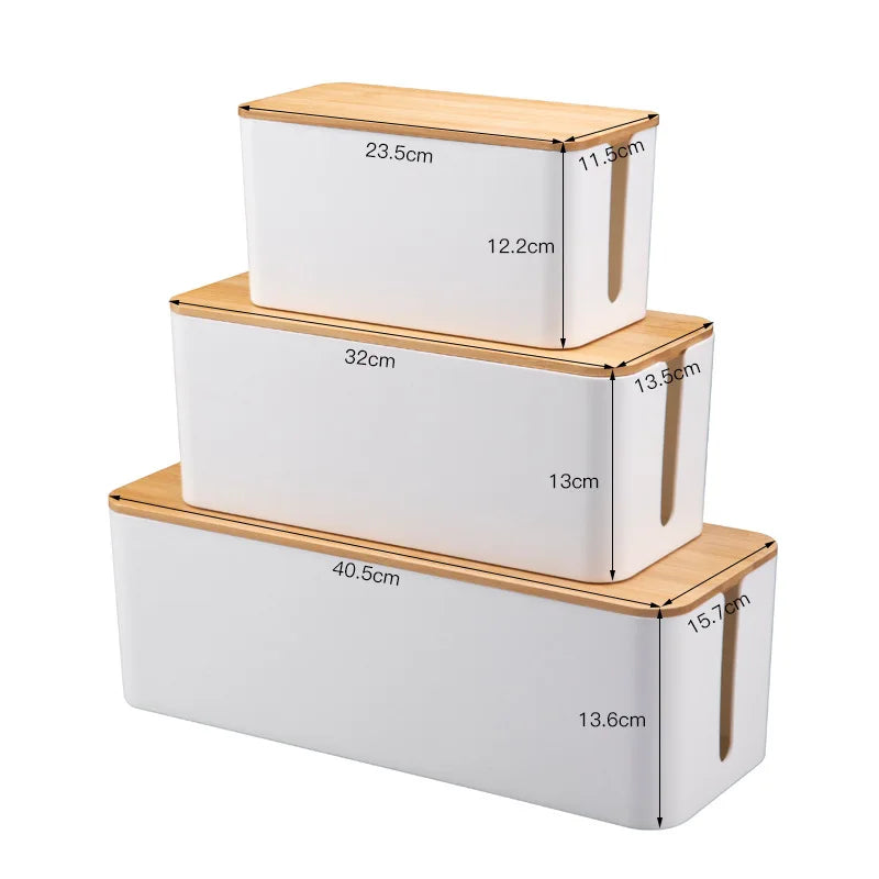 Creative Bamboo Wood Cover Cable Management Box, Power Cord Storage, Plug Board Organizer for Home, Office