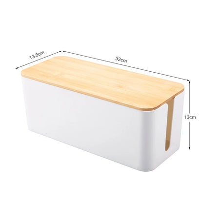 Creative Bamboo Wood Cover Cable Management Box, Power Cord Storage, Plug Board Organizer for Home, Office