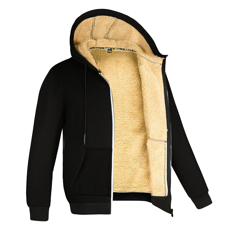 Thicken Warm Jackets Winter Lambswool Coats, Casual Sports Fleece Hooded Long Sleeve Black Coat Men Women Jacket