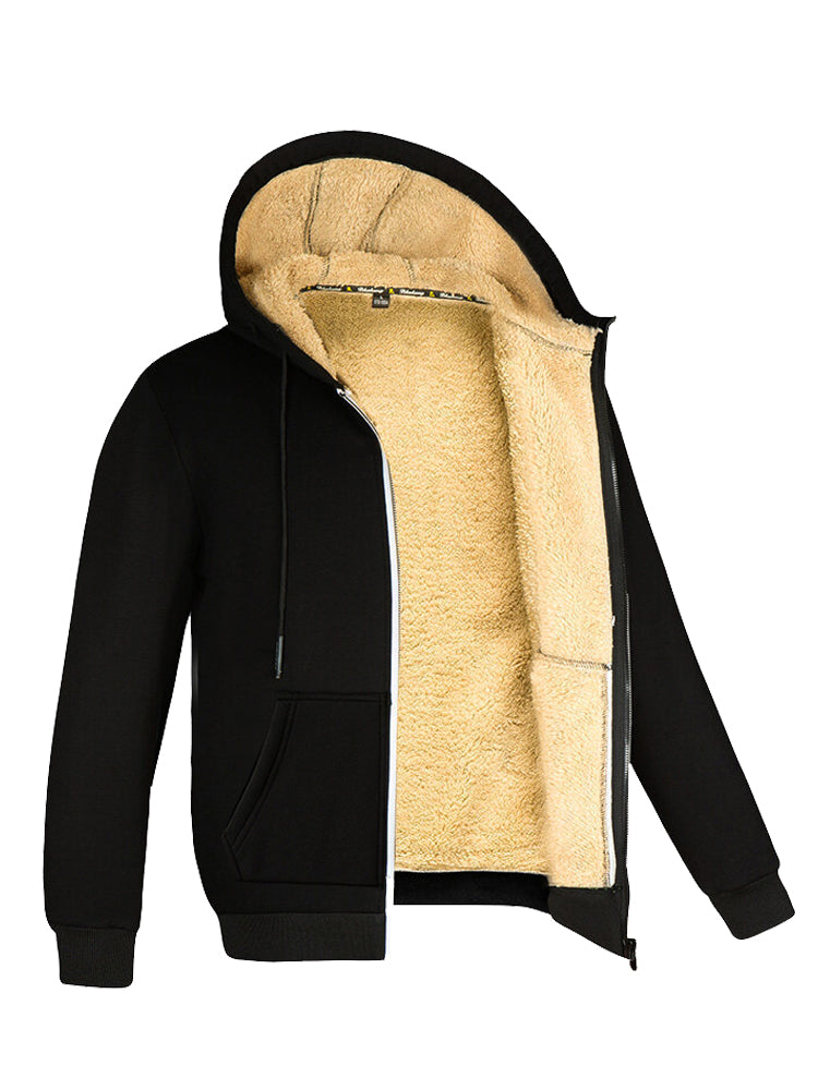 Thicken Warm Jackets Winter Lambswool Coats Casual Sports Fleece Hooded Long Sleeve Black Coat Men  4