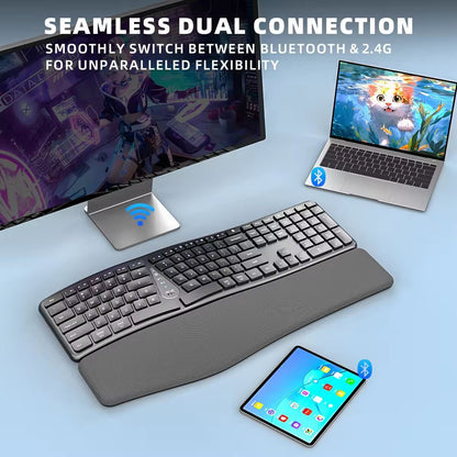 Comfortable Wireless Ergonomic Keyboard With Palm Rest MultiDevice Rechargeable Bluetooth Keyboard  2