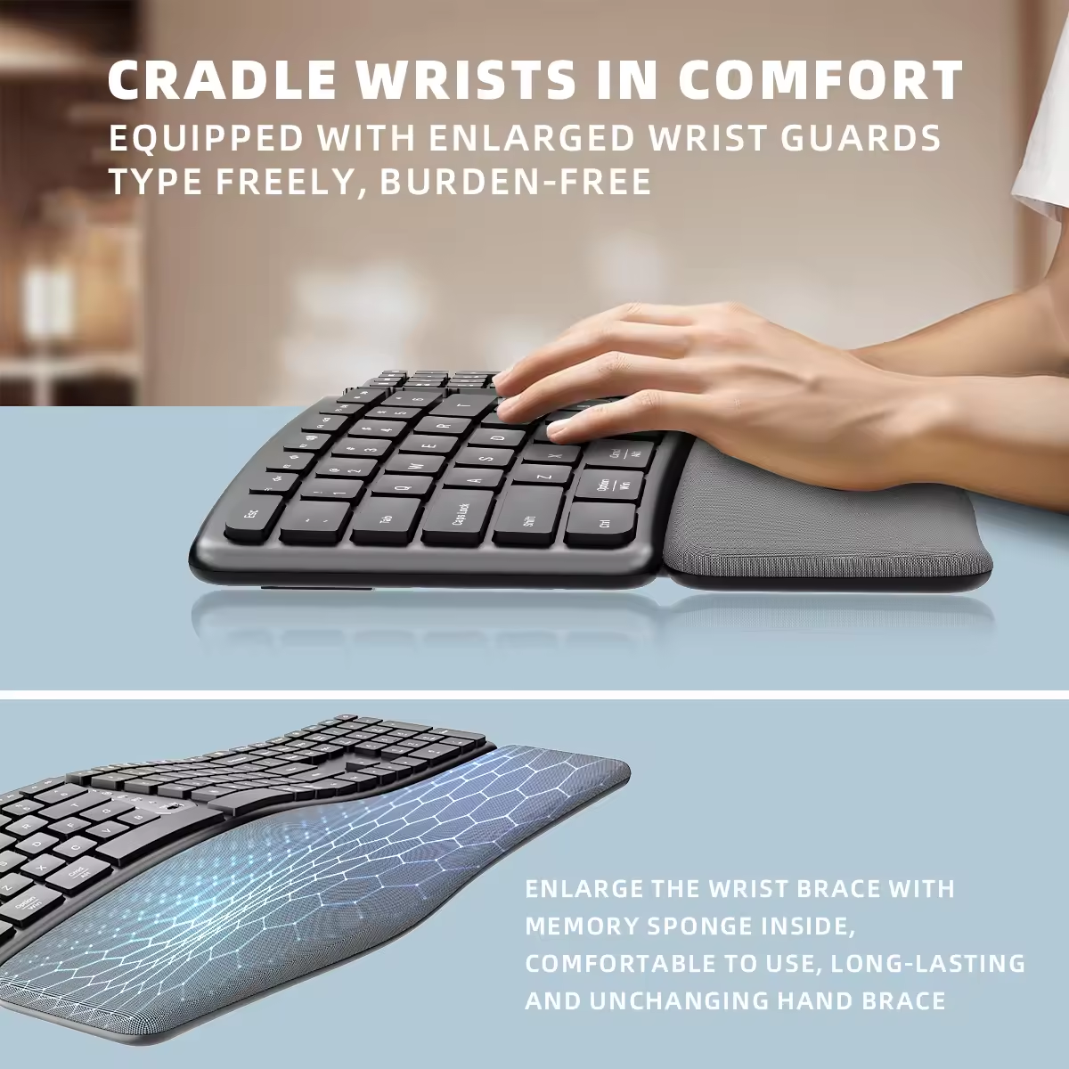 Comfortable Wireless Ergonomic Keyboard With Palm Rest MultiDevice Rechargeable Bluetooth Keyboard  3