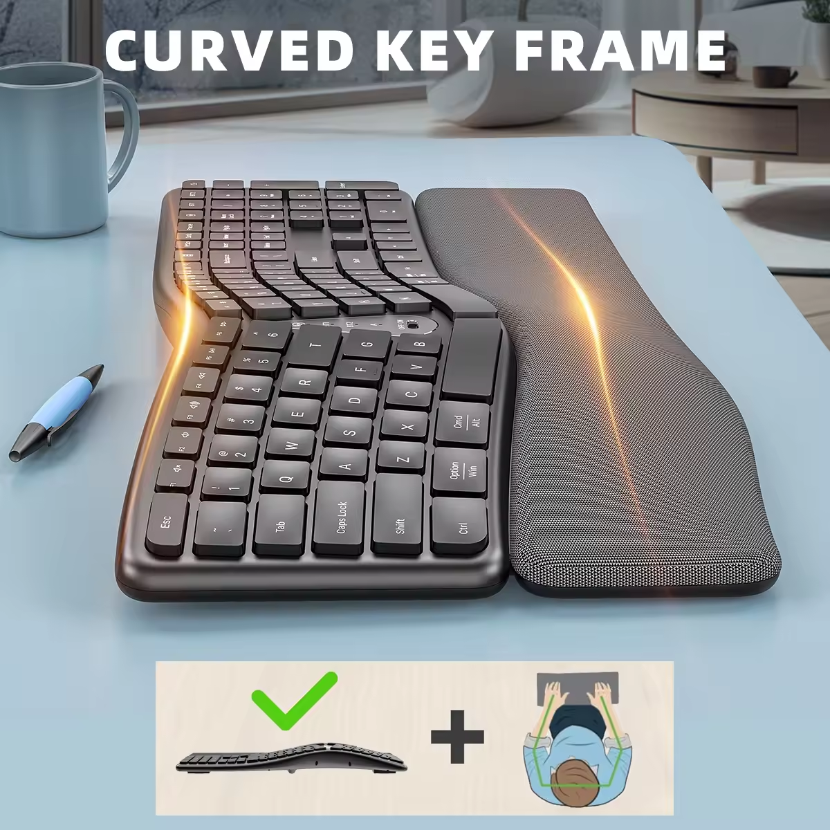 Comfortable Wireless Ergonomic Keyboard With Palm Rest MultiDevice Rechargeable Bluetooth Keyboard  5
